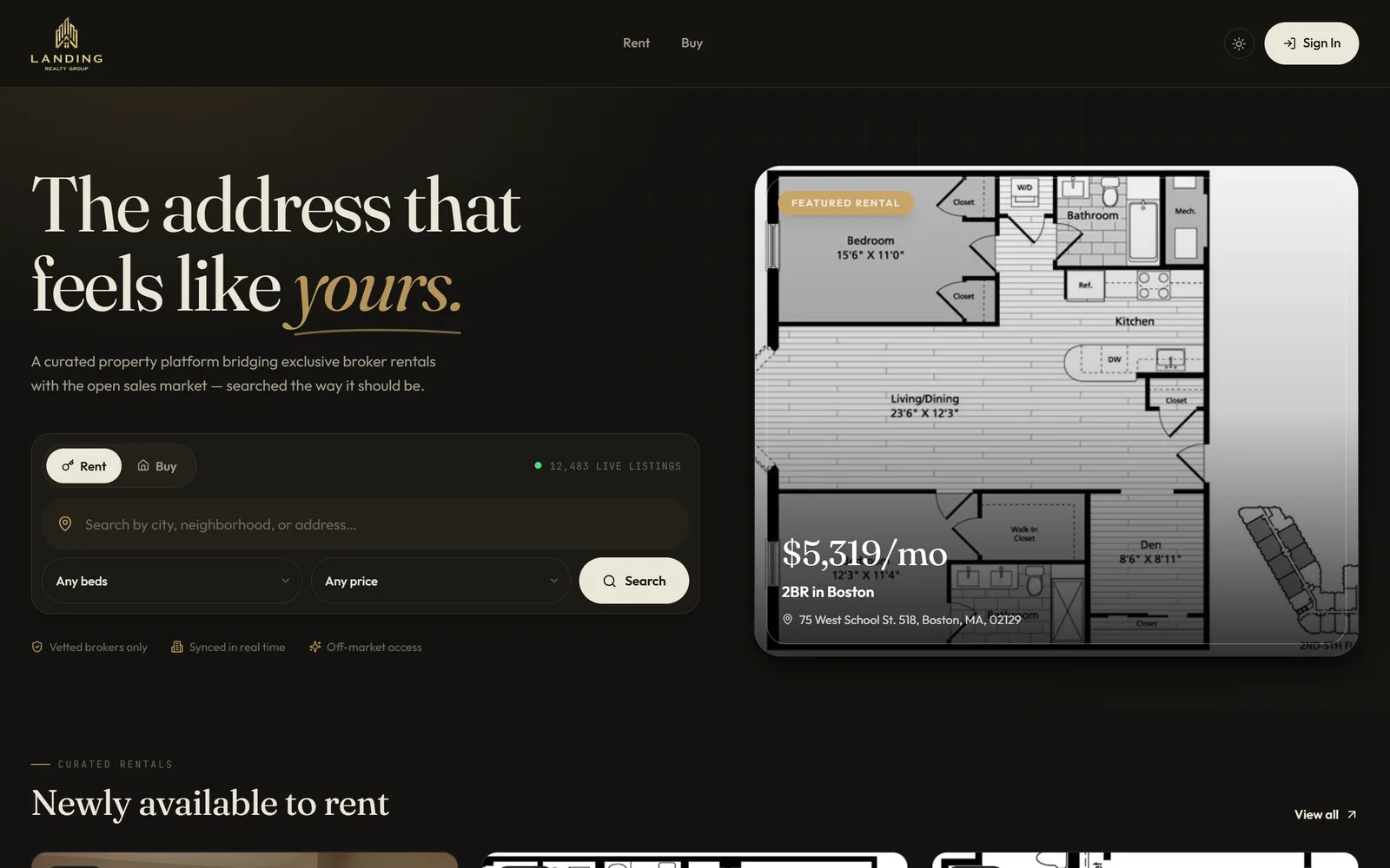 Landing Realty homepage