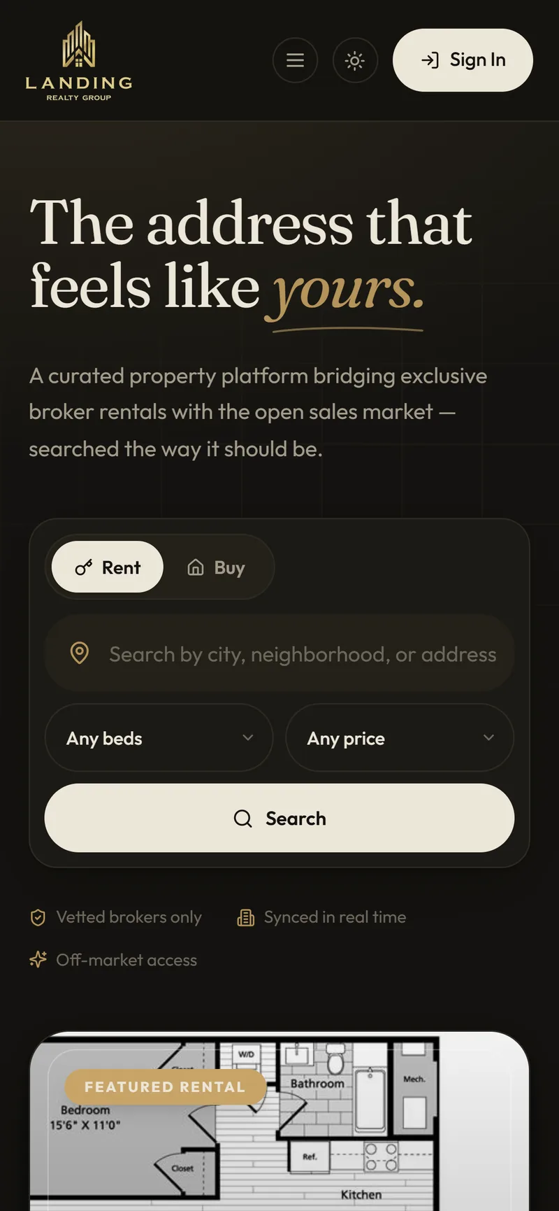 Landing Realty on mobile